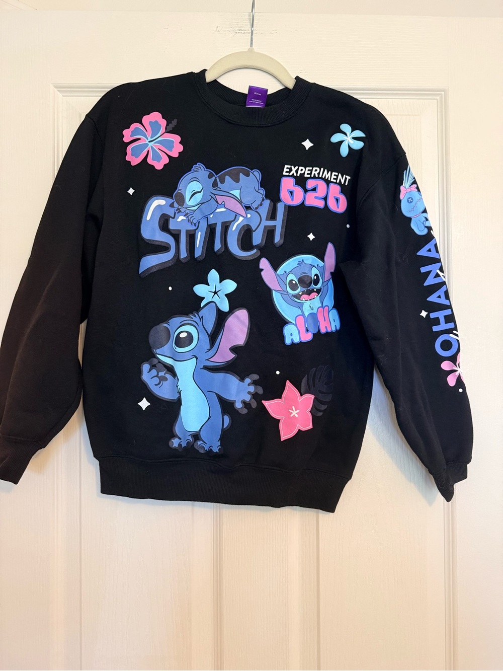 Disney Stitch Black Graphic Sweatshirt with Blue and Pink Accents